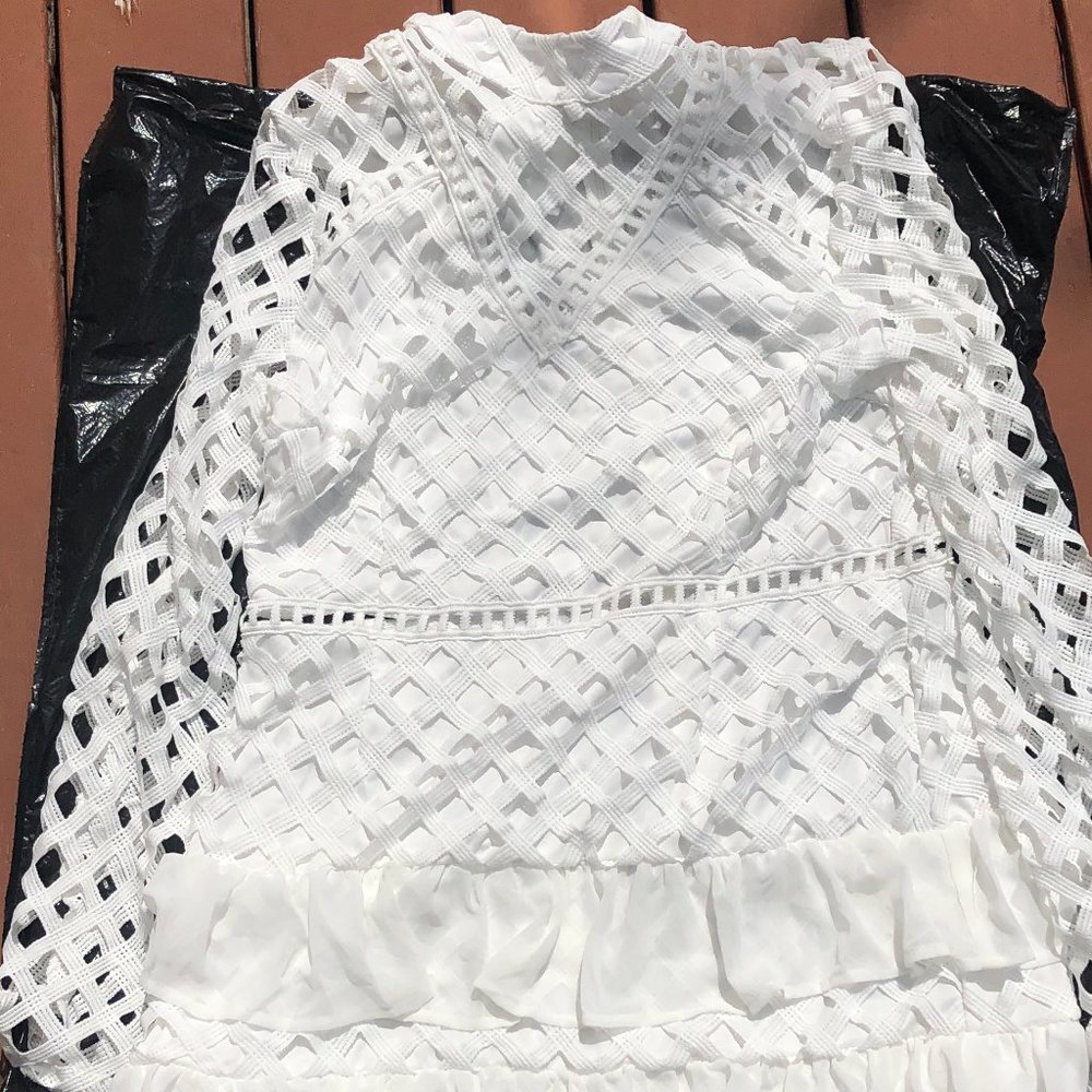 White netted, ruffled mini dress